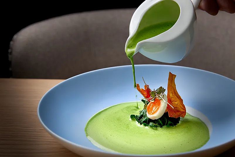 Mount Med Resort Spinach Foam Soup with Quail Egg Wildschönau